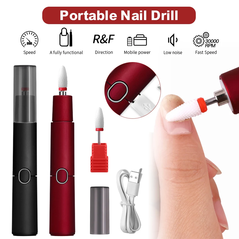 

Electric Nail Drill Cordless Handheld Nail Drill File Kit Rechargeable Manicure Tool with Ceramc Drill Bit