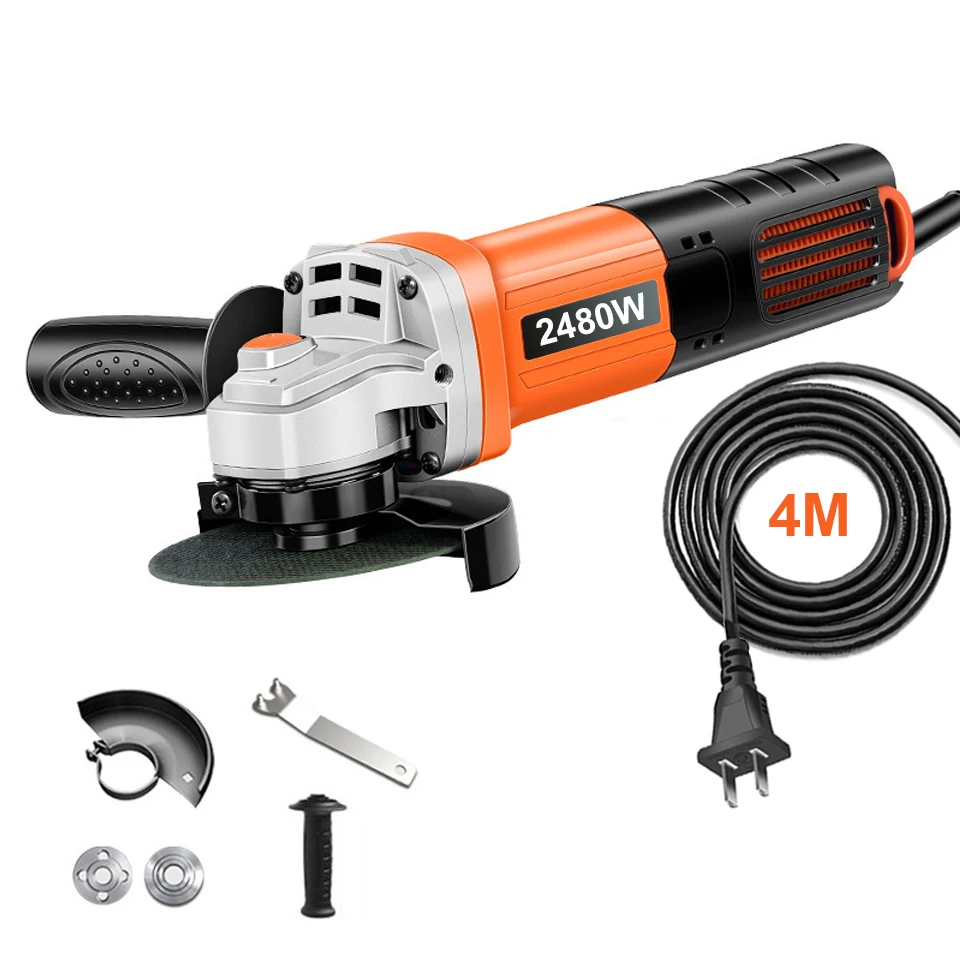 

Electric Angle Grinder 100mm Woodworking Grinding Grinder Machine 11002 r/min 2480W Cutting Woodworking Tool Metal Stone Work