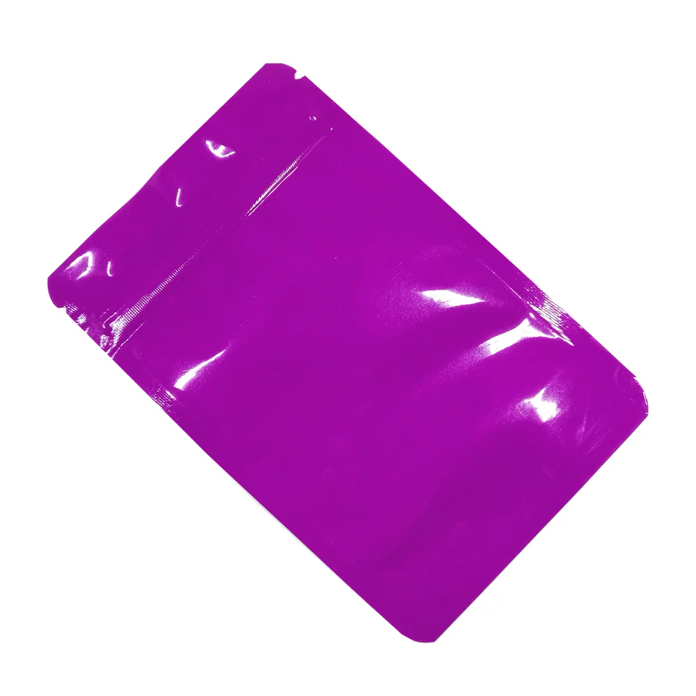 

100Pcs/lot Glossy Purple Aluminum Foil Stand Up Pack Bag Zip Lock Reusable Package Bag Clear Window Storage Bag Beans Nuts