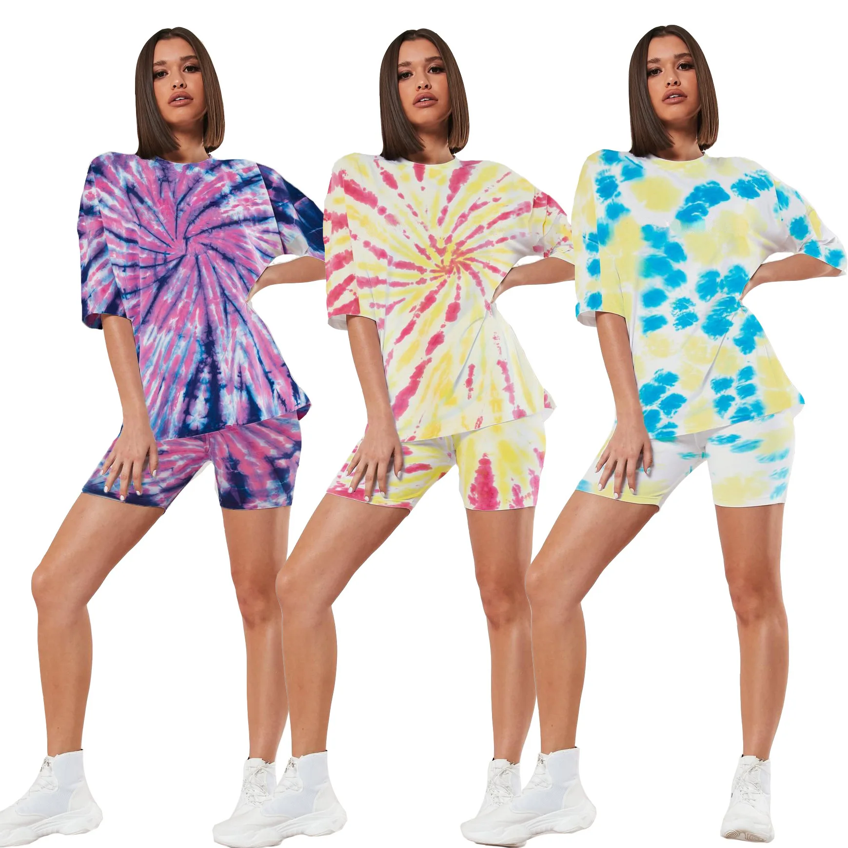 Яркие дизайнерские и байкерские шорты с принтом Tie Dye летний женский костюм в