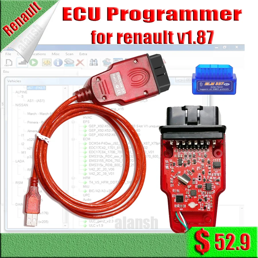 2020 горячая Распродажа для Renault OBD Link SX V1.87 Redlink ECU Программатор|Кабели и коннекторы