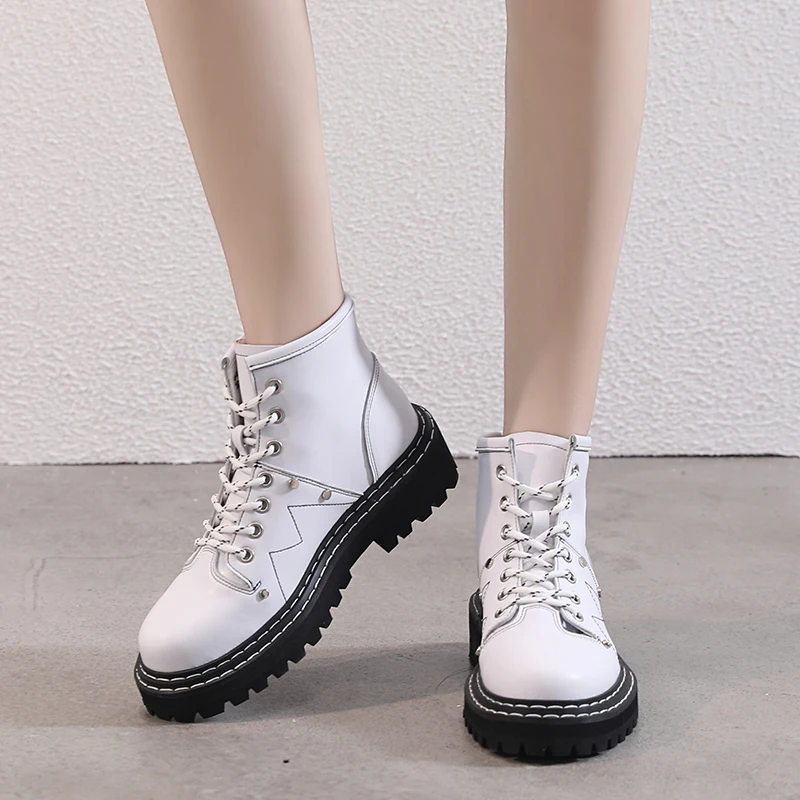 

Maogu Women's Winter Shoes Boots 2021 New Ankle Boot Female Trend Genuine Leather Thick British Fan Car Martin Shoes Woman