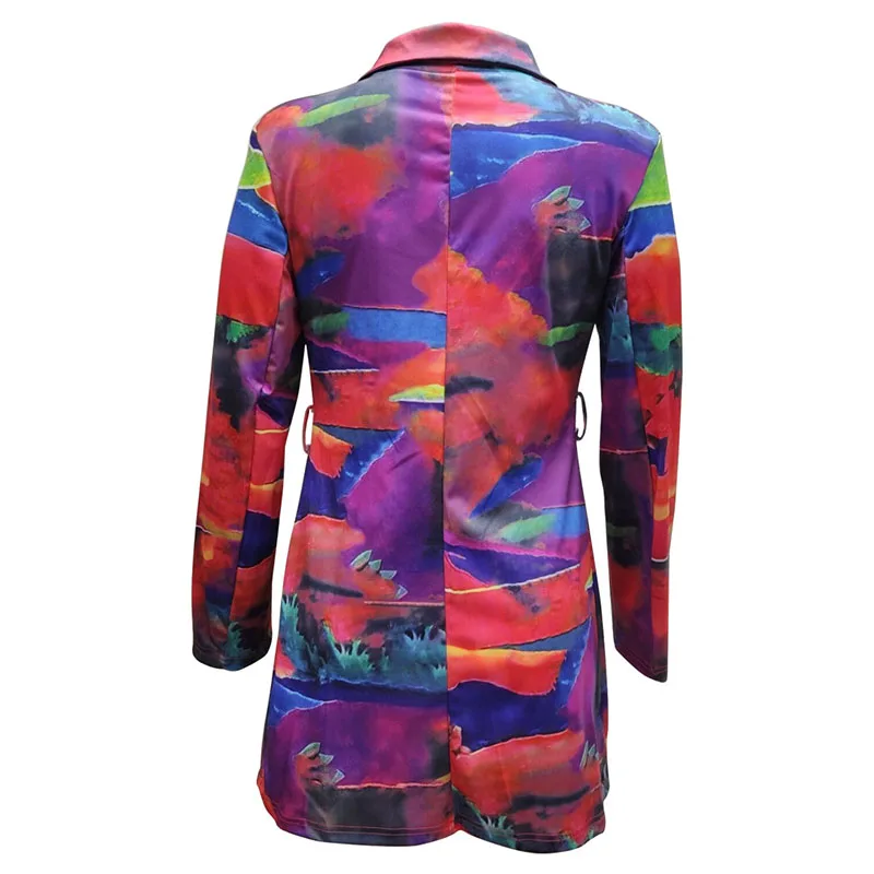 

New Spring Autumn Women Blazer Notched Long Sleeve Graffiti print Blazers Vintage Office Lady Outfit High Street Blazer Coat
