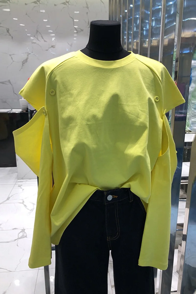 

2021 Spring New O Neck Hollow Out Full T-shirt Women's Casual Tops