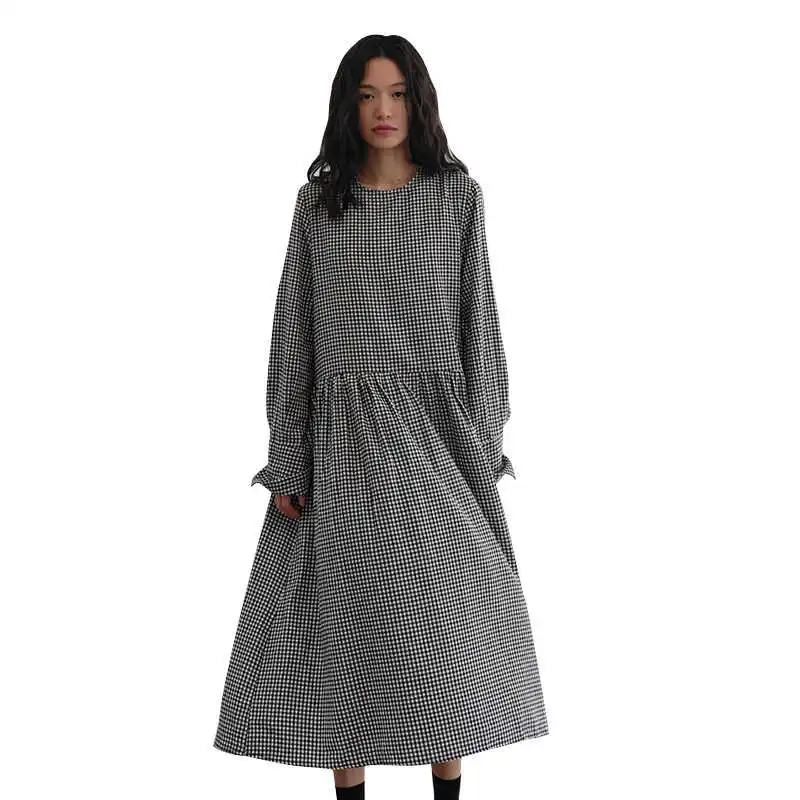 

2021 new design button long sleeve simple solid color long skirt loose large swing dress women's skirt