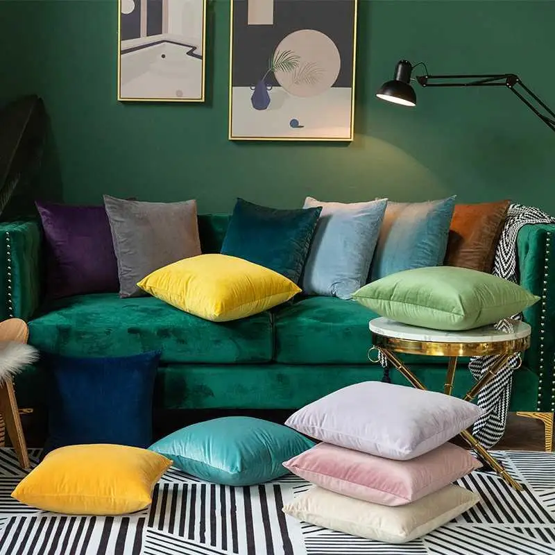 Однотонные бархатные декоративные подушки Чехол мягкая бархатная Наволочка на