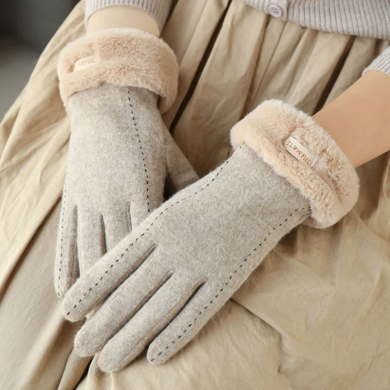 

2022 New Winter Women Outdoor Cycling Cashmere Thicken Windproof Warm Gloves Cute Velvet Waterproof Touch Screen Driving Mittens