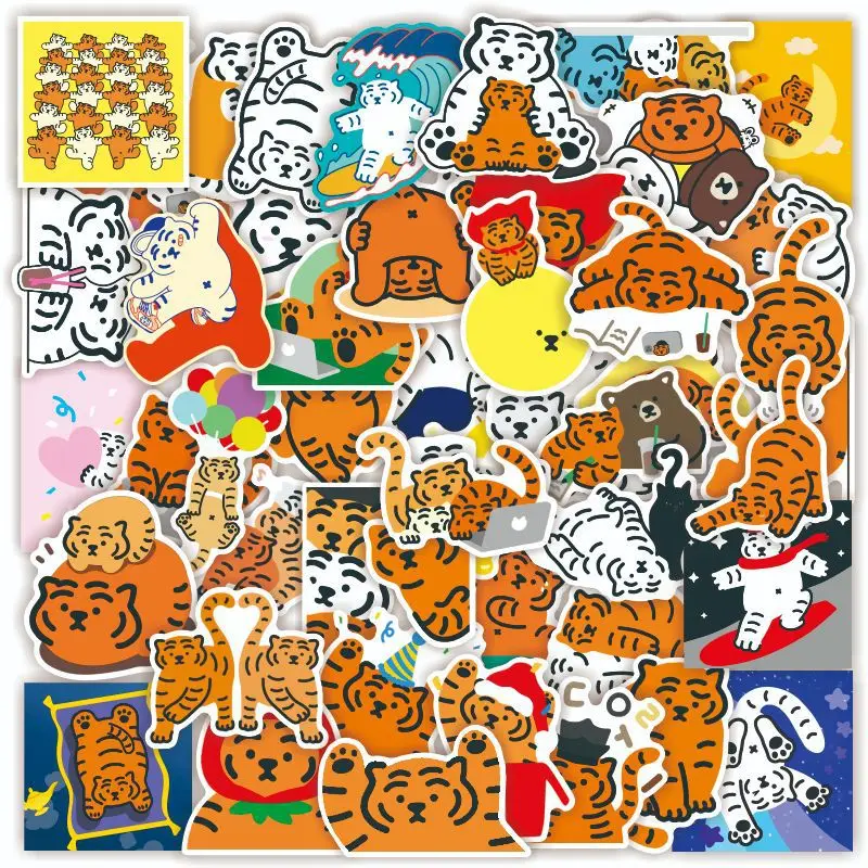 

50pcs Cute tiger cartoon in the year of the tiger DIY Stickers For Suitcase Laptop Luggage Fridge Phone Car Styling DIY Decal