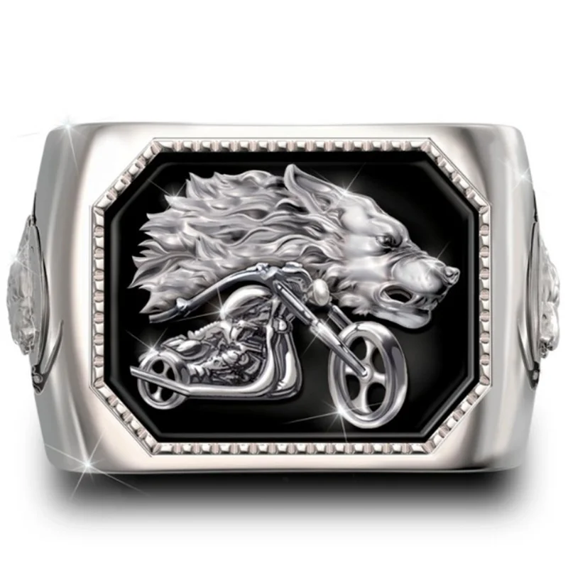 

Retro Fashion Gothic Wolf King Embossed Locomotive Domineering Rings Male Tide Punk Hip Hop Rock Party Jewelry Gift Wholesale