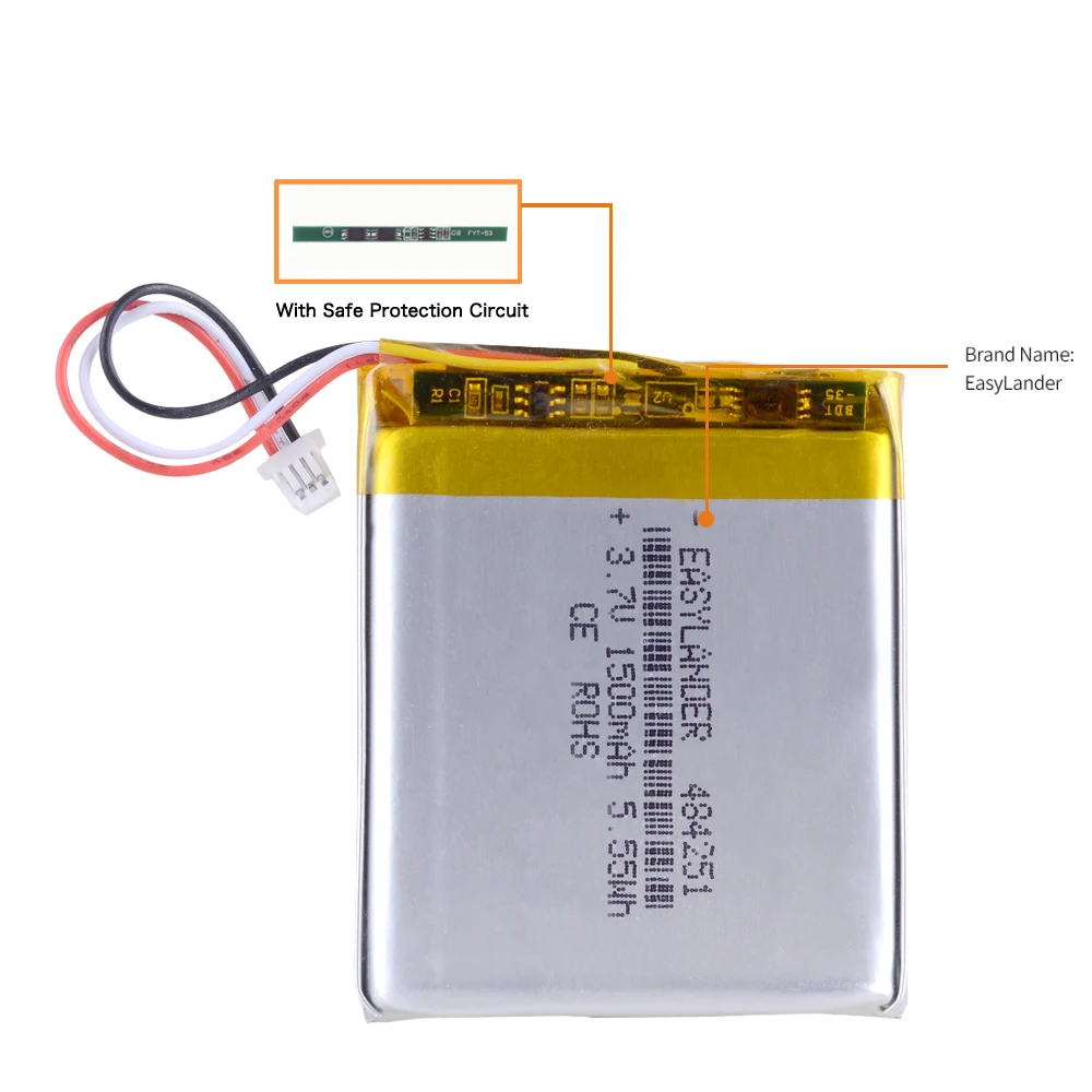 JST1.0 3P 3 7 V 1500mAh 504050 перезаряжаемый литий-ионный Литий-полимерный аккумулятор 484251
