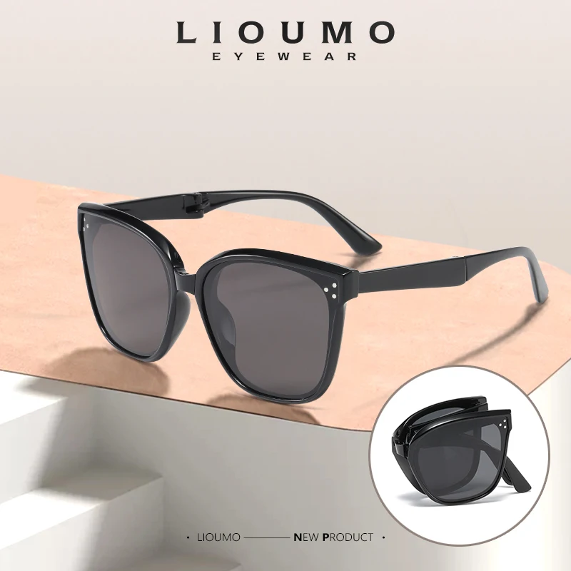 

LIOUMO Cat Eye Sun Glasses For Women Folding Glasses Men Polarized Sunglasses Fashion Oversized Goggles lunette soleil homme