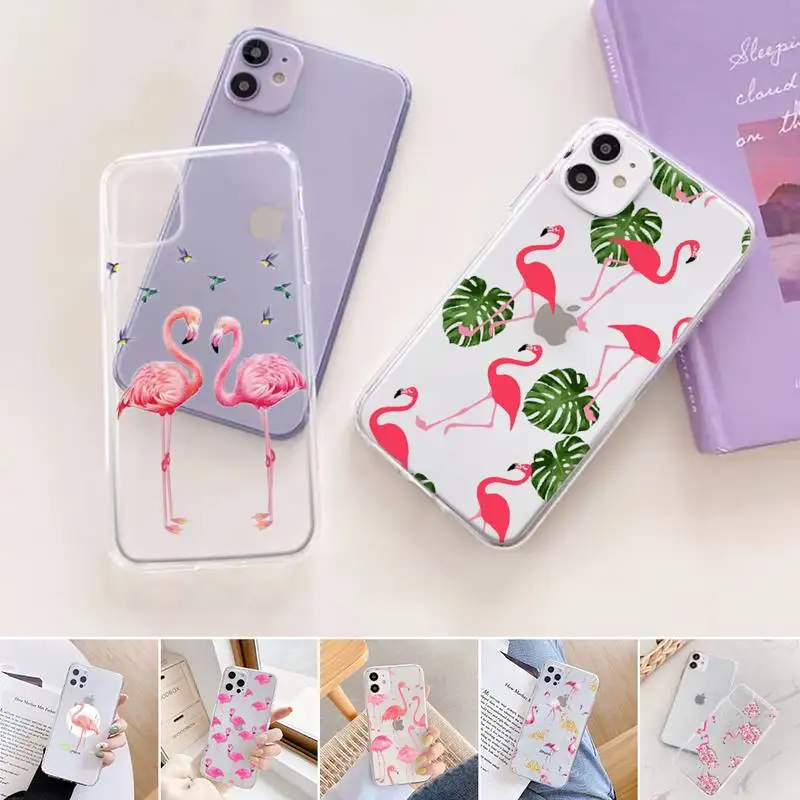 

Flamingo bird color pink animal Phone Case For iphone 12 11 mini x xs xr pro max 8 7 6s 6 5 5s 5c se plus Transparent soft