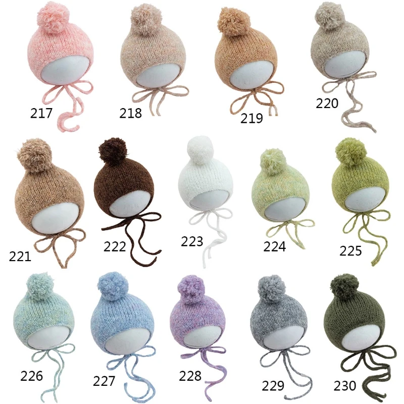 

67JC Baby Fur Ball Knitting Hat Handmade Crochet Beanies Cap Newborn Photography Props Bonnet Infants Photo Shooting Posing