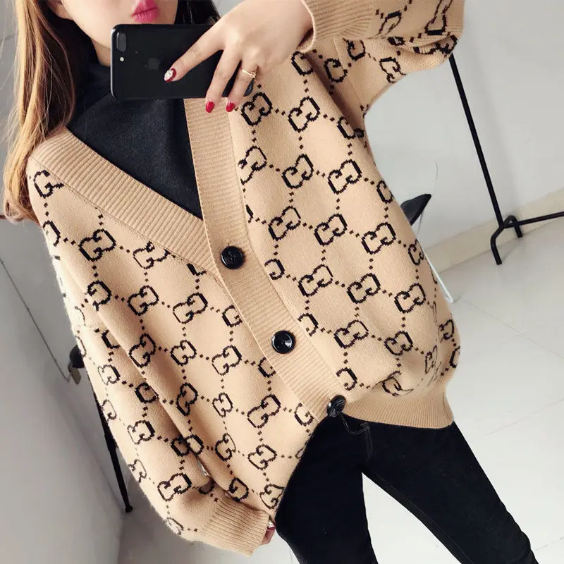 

Loose coat spring and autumn women's large 2021 new sweater knitted cardigan top students lazy style