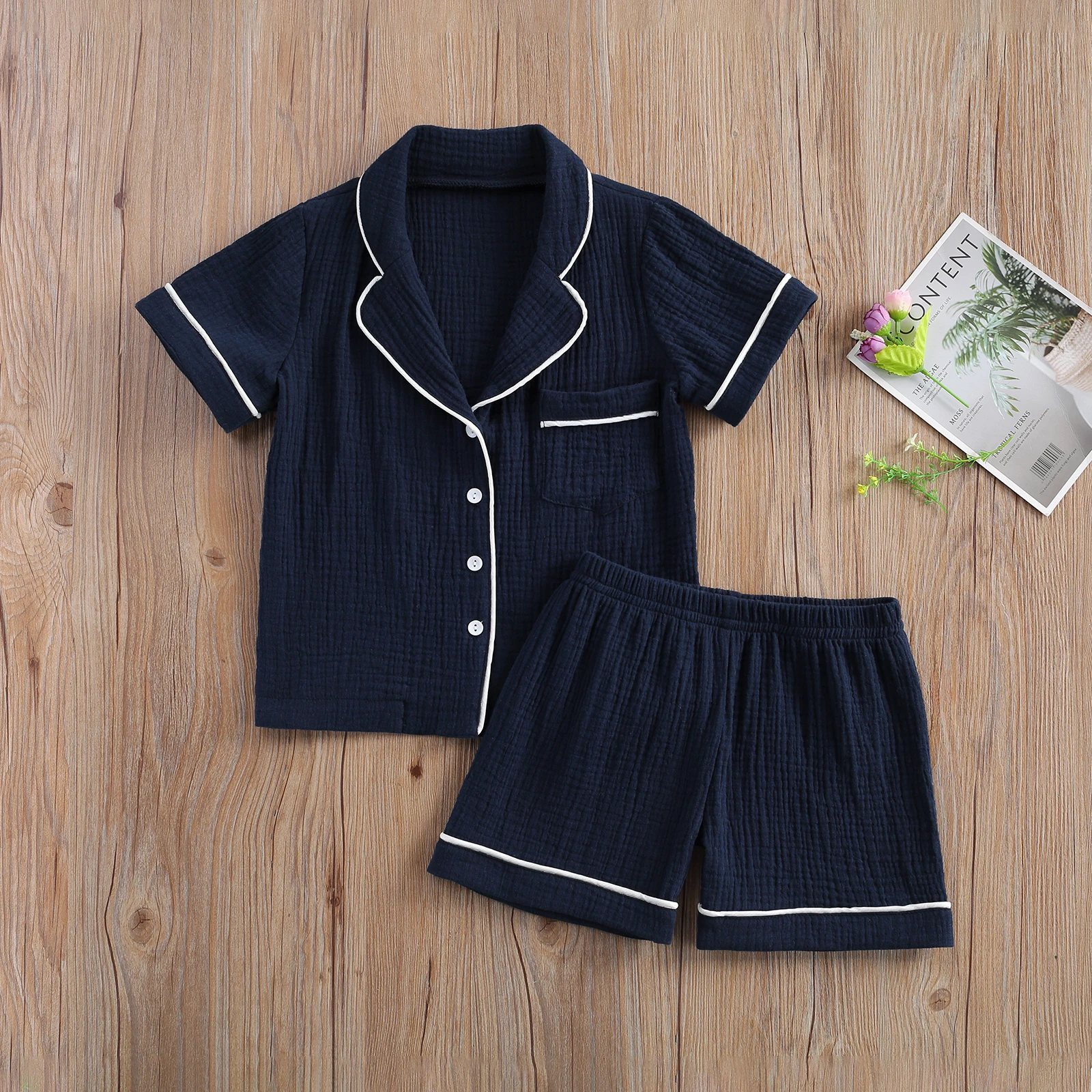 2-7Y Summer Baby Girls Boys Pajama Sets Pattern Print Short Sleeve Single Breasted Shirts Tops Shorts 2pcs Boy Sleepwear | Мать и ребенок