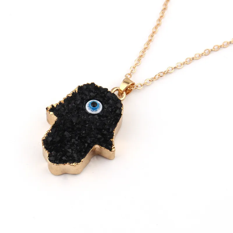 Этническое женское ожерелье Hamsa ручной Фатимы Drusy Druzy Смола Geode цепи ожерелья до