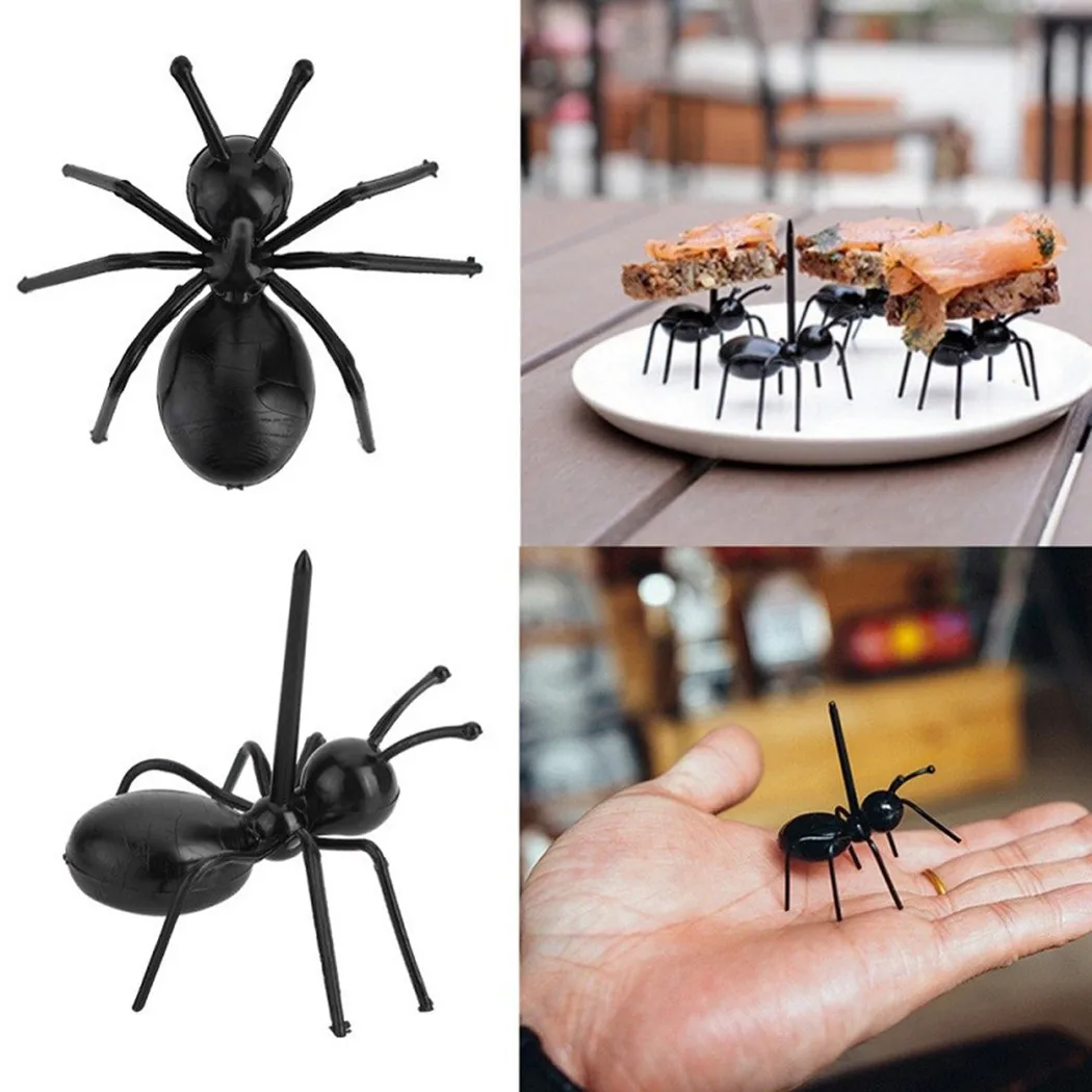 

12pcs Cute Plastic Mini Ant Fruit Dessert Forks Kitchen Food Pick Creative Tool Lightweight 4.5x4x5cm Black Plastic Kitchen Tool