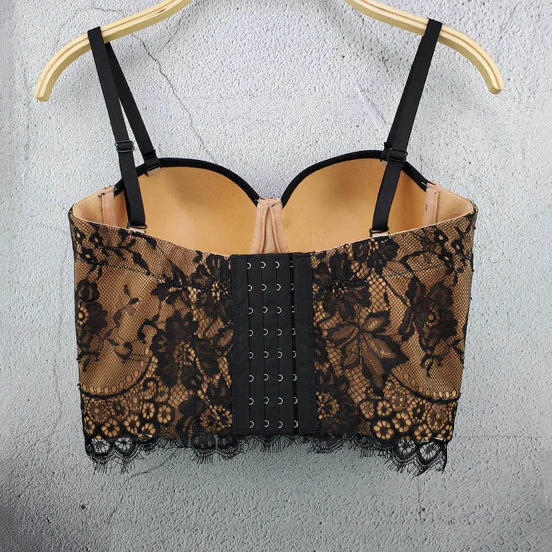 Женский Кружевной укороченный топ бюстье на бретельках с открытой спиной