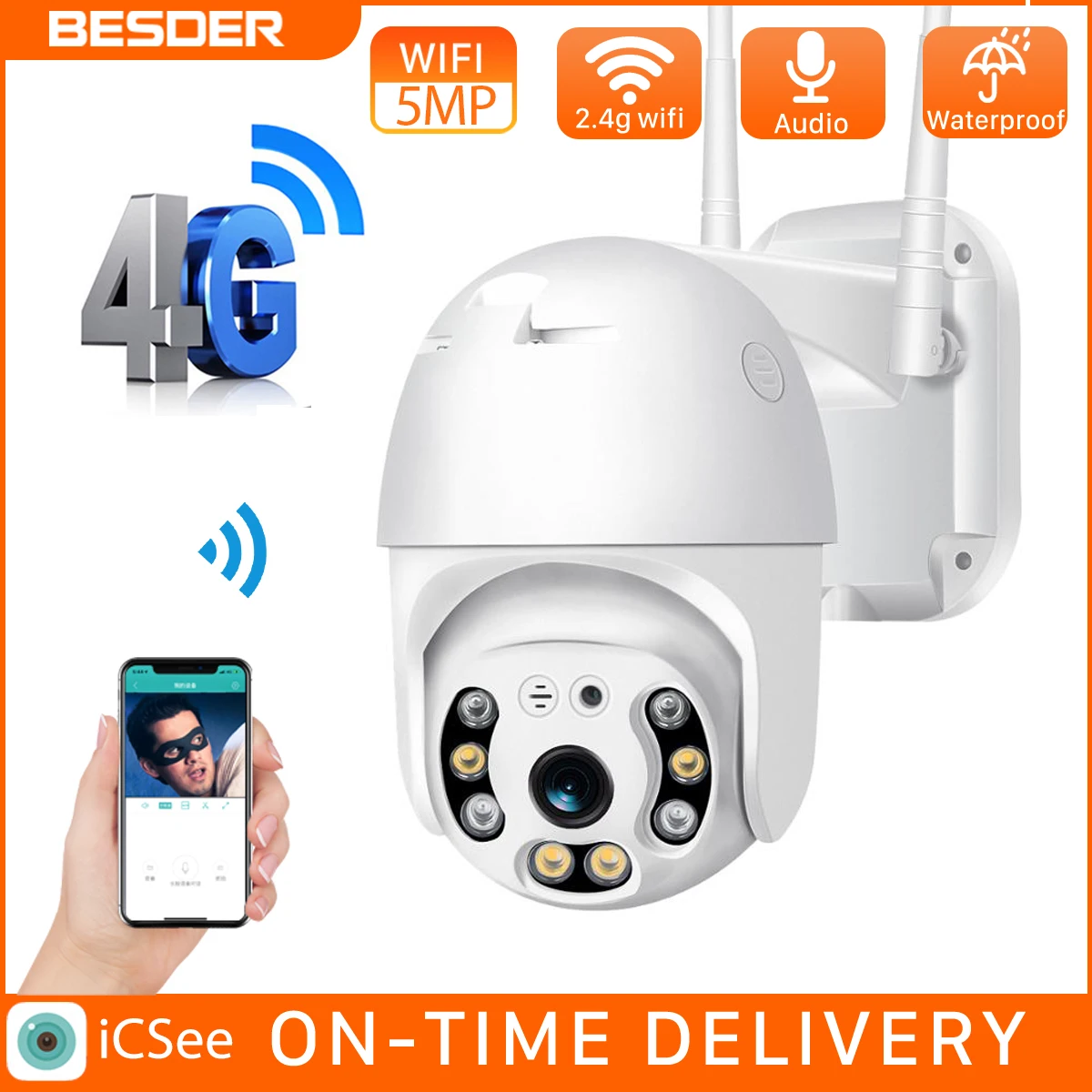 

BESDER 4G SIM Card IP Camera 1080P 3MP 5MP HD Outdoor PTZ Security Camera Onvif Two Way Audio Ai Human Detect CCTV Camera ICSEE