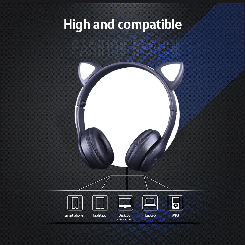 Cute Cat Ears Wireless Headphones With Mic Can Control LED Kid Girl Stereo Music Helmet Phone Bluetooth-compatible Headset Gift |