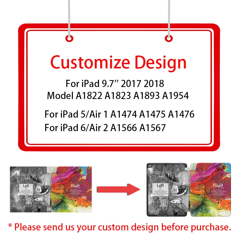 Custom Design MTT Чехол для iPad 9,7 дюймов Мягкий ТПУ задняя крышка из искусственной кожи откидной смарт-чехол для iPad Air 1 Air 2 Авто Режим сна/пробуждения - Цвет: Custom Design