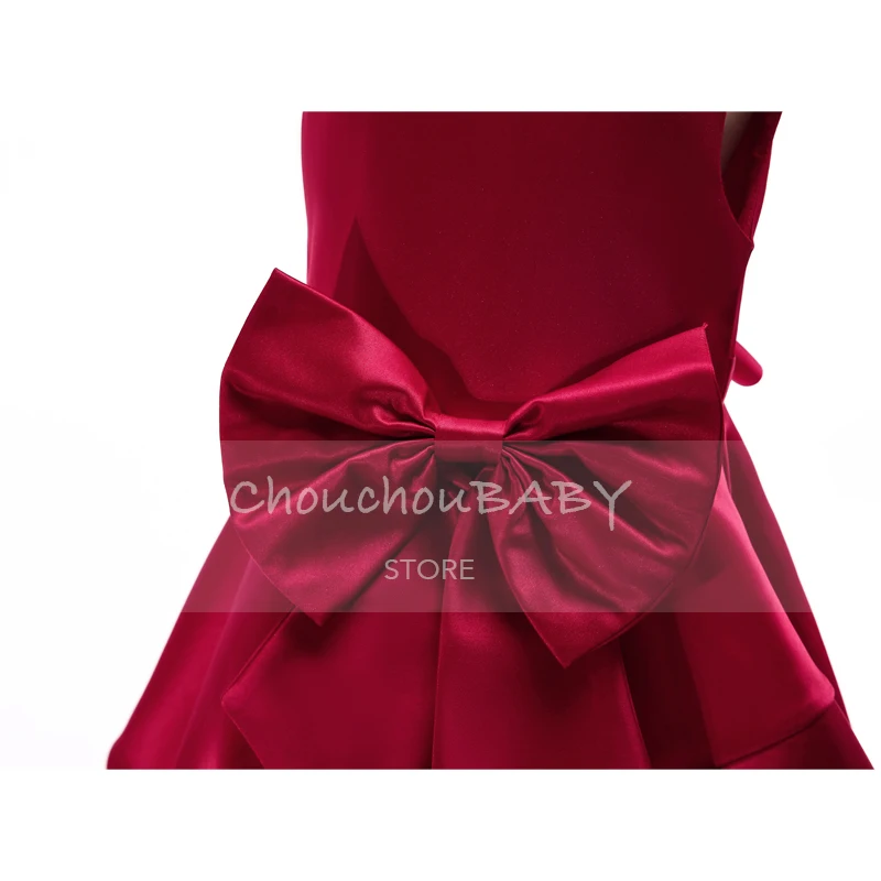 Petit Camelia/однотонное платье принцессы с круглым вырезом, бантом и рюшами; платья для маленьких девочек; Детский костюм; детская одежда для девочек на день рождения