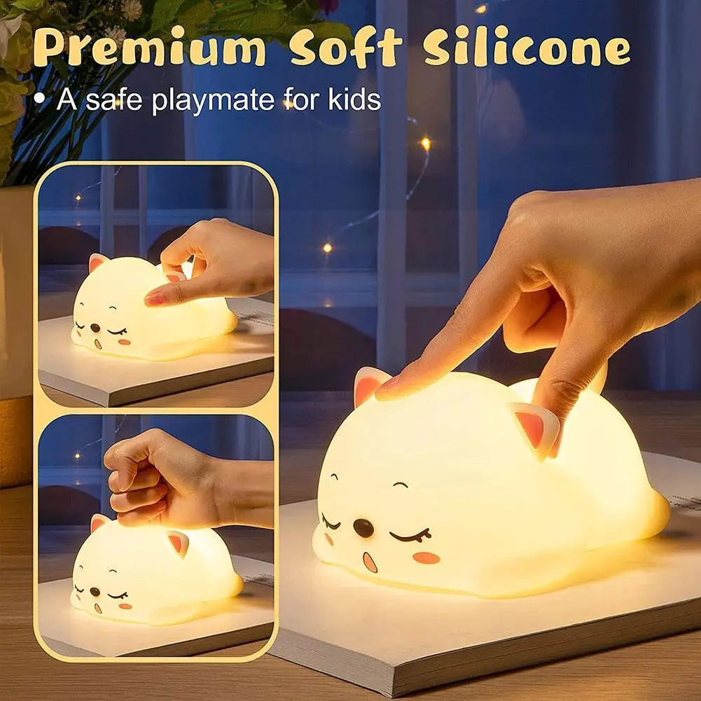 

USB Rechargeable Night Light Cat Silicone Night Lights Cartoon Silicone Lamp For Children Baby Gift Baby Bedroom Decor S5L3