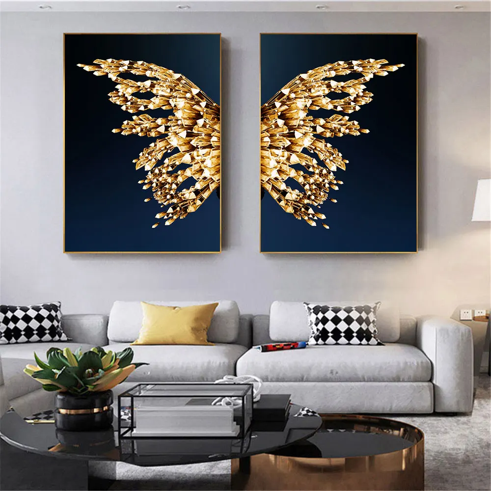 

Golden Butterfly Wings Abstract Wall Art Canvas Painting Modern Poster Minimalist Art Print Wall Pictures Living Room Home Decor