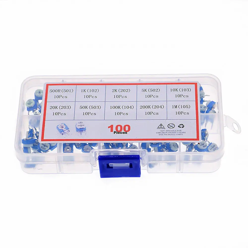 100 шт./кор. 10 видов RM063 горизонтальный подстроечный потенциометр Ассортимент