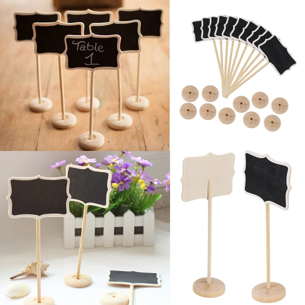 10 Pcs New Mini Wooden Number Blackboard Wood Chalkboard Table On Stick Stand Holder for Wedding Event Decoration |