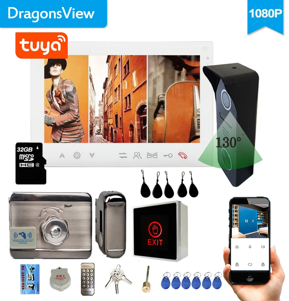 Видеодомофон Dragonsview, 7 дюймов, 1080P, Wi-Fi, с замком