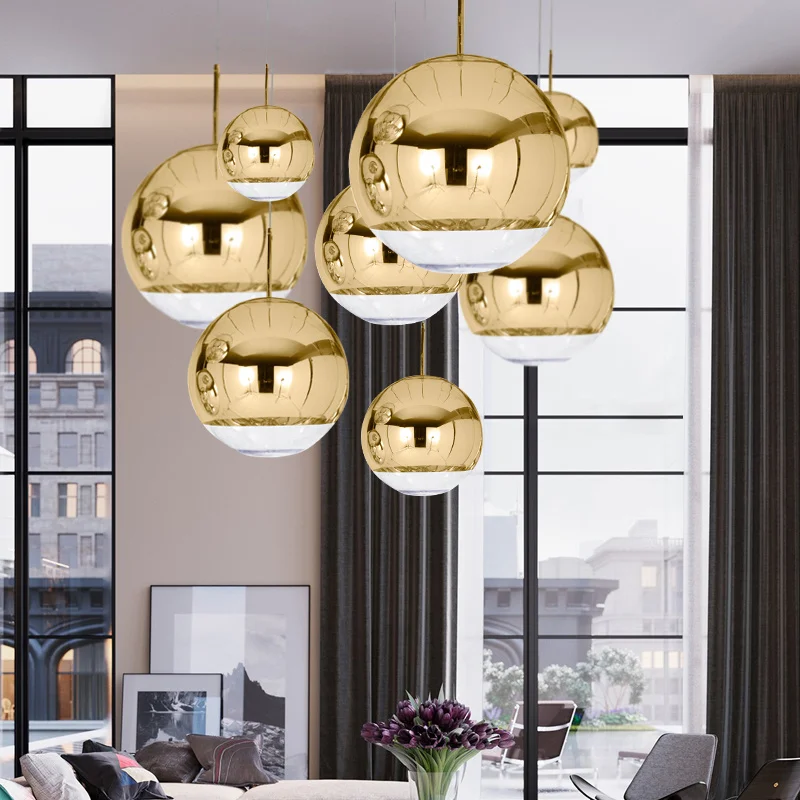 

Nordic Postmodern Simple Round Golden Bubble Glass Chandelier Restaurant Bar Clothing Store Single Head hanging lamp MJ1125