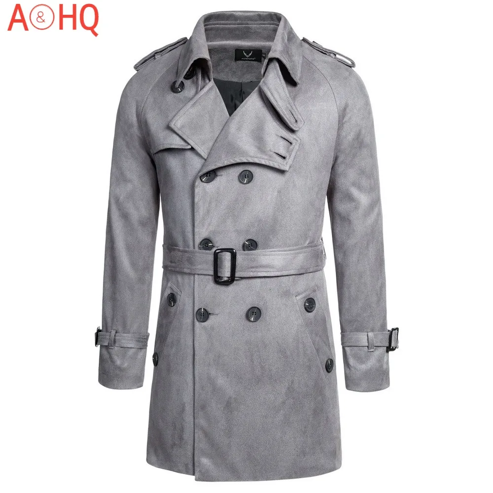 

Тренчкот мужской двубортный, длинная куртка с отложным воротником, замшевое винтажное деловое пальто, весна-осень