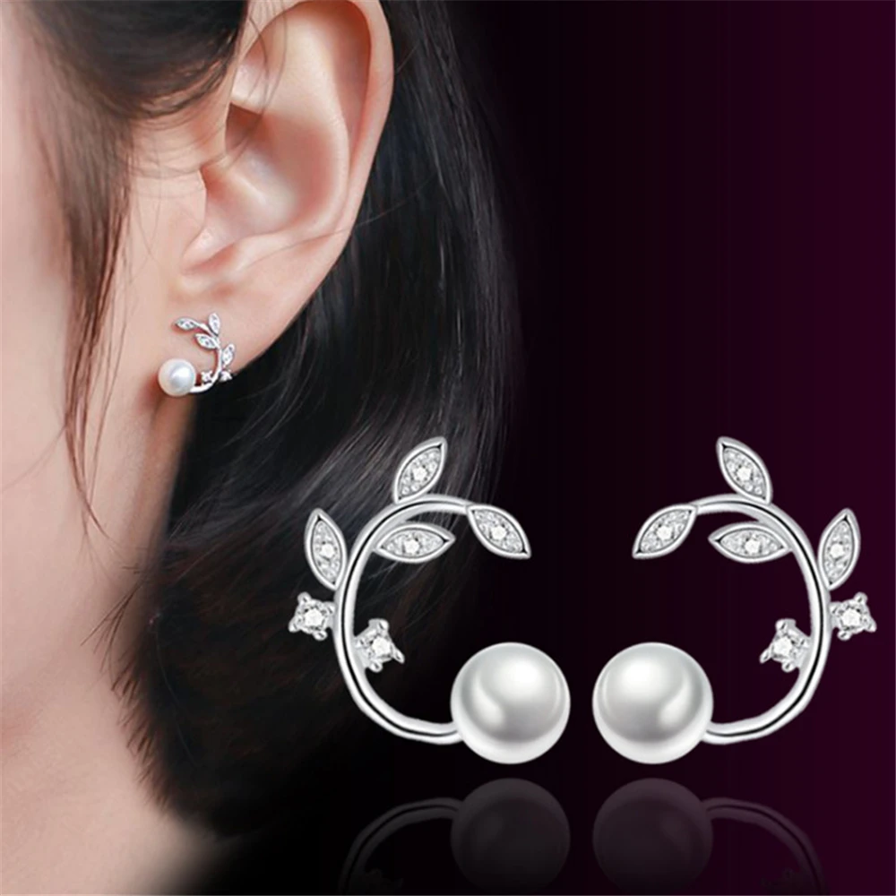 

New Fresh Flowers Pearl High-grade Zircon Earrings Simple Branches Stud Earrings Jewelry Ladies Temperament Fashion OL Jewelry