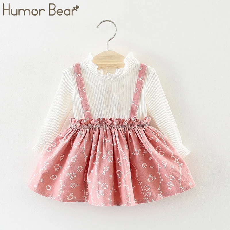 BN948 red Humor Bear/Коллекция года, комплекты одежды для девочек на осень, зиму и весну Осенняя хлопковая футболка в горошек с длинными рукавами+ платье на бретелях с изображением кота одежда для малышей из 2 предметов - Цвет: BN948 red