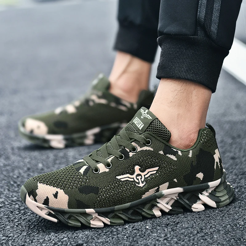 Couple Men Women Running Shoes Unisex Sport Outdoor Autumn Spring Sneakers Breathable Women Camouflage green Gym Jogging Shoes