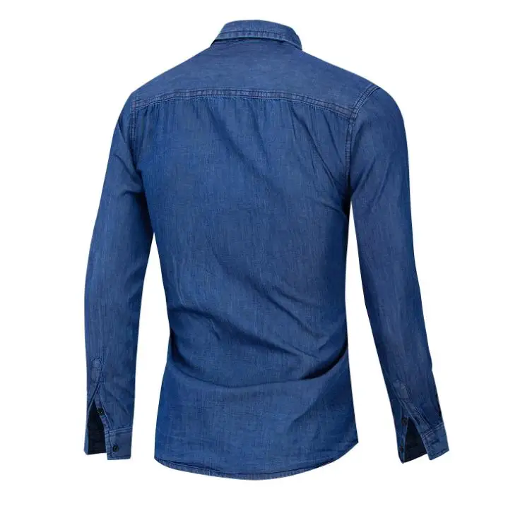 Темно-синяя однобортная рубашка мужская повседневная с длинными рукавами