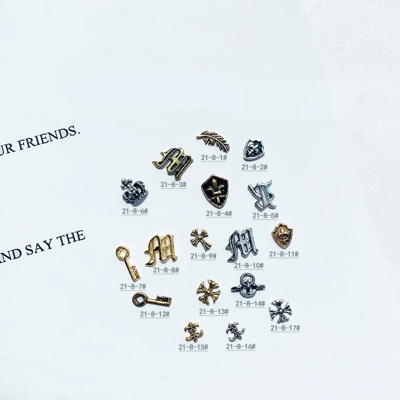 

100 Pcs Retro Japanese Nail Art alloy Charms Beating Heart/Smile Line/Letter Nail Accessories Snowflake/Heart Wing Decoration