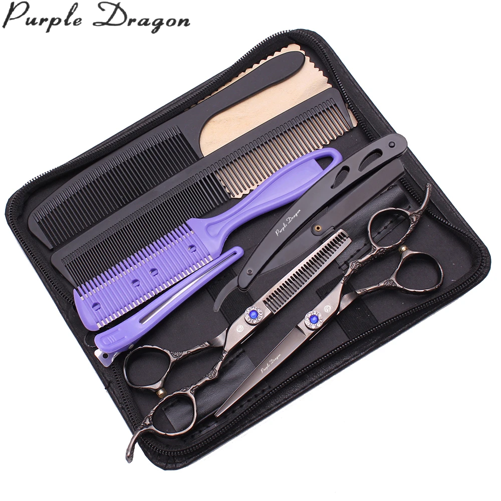 Набор парикмахерских ножниц фиолетовый дракон 6 &quotЯпония 440C 9002 # филировочные