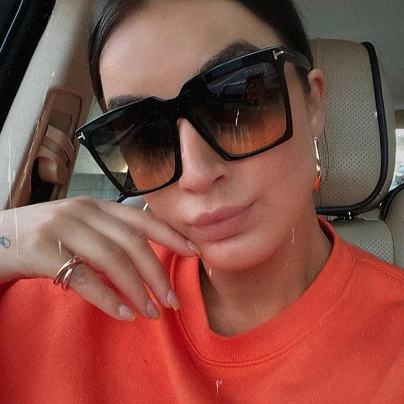 

Square Sunglasses Women 2021 Vintage Brand Oversize TF Women's Sun Glasses Black Gradient Female Glasses Men.s Oculos UV400