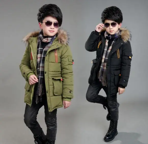 

Куртка детская зимняя с хлопковой подкладкой, с капюшоном и меховым воротником