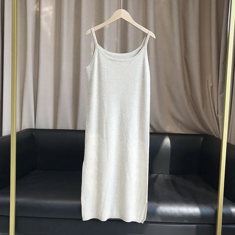 A Super Gentle Autumn Mini Dress with An Artifact Inside Soft Sheep Wool Knitted Sling Dress for Women
