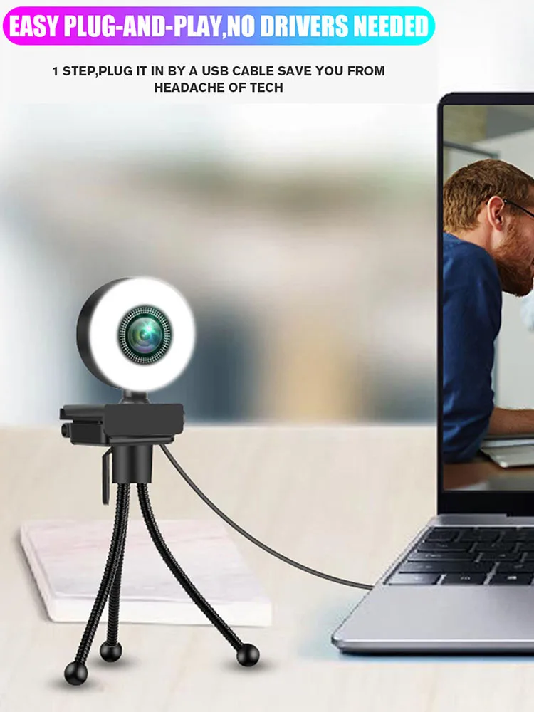 

4K 5 Million HD USB Fill Light Mini Camera Multi-functional HD USB Webcam Laptop Computer Accessories Drop Shipping