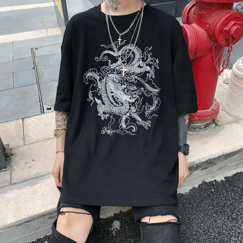 Уличные топы женская футболка ulzzang Harajuku Винтажная с китайским драконом лето