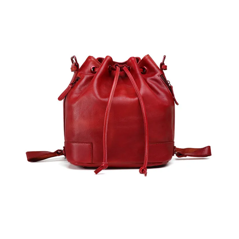 Pyaterochka Cow Leather Bucket Bags Ladies Messenger Bag Fashion Women Brand String Back Pack Open Pocket | Багаж и сумки