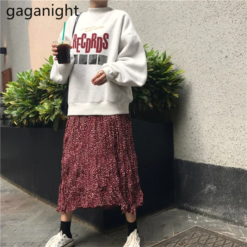 

Gaganight Women Letter Printing Long-sleeved Thick Sweater 2021 Autumn Winter New Loose Plus Velvet Pullover Half High Collar