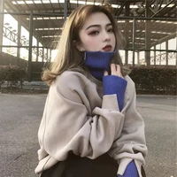 new style hot sale winter womens pullover high collar fake two piece sweatshirt loose plus size hoodies vintage casual top girl