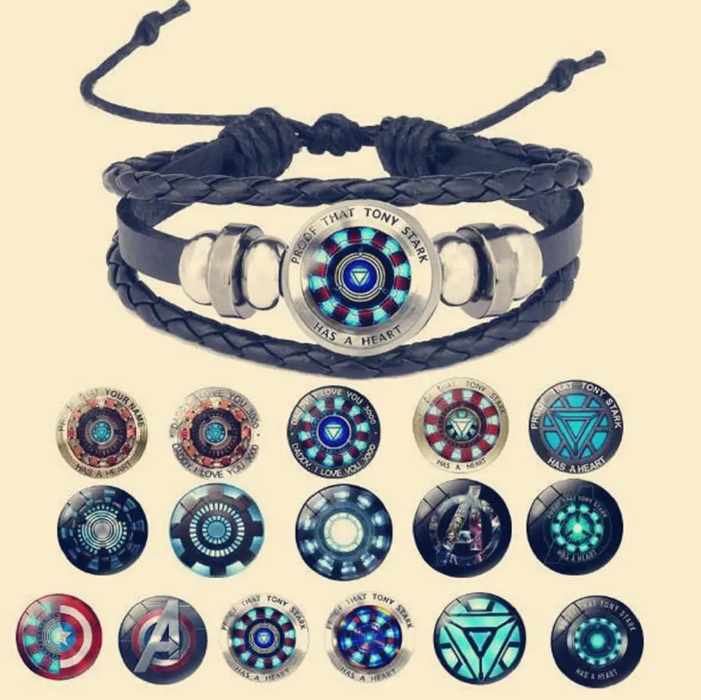 Кожаный браслет Marvel с принтом Мстителей Железный человек экшн Тони Старк дуговой