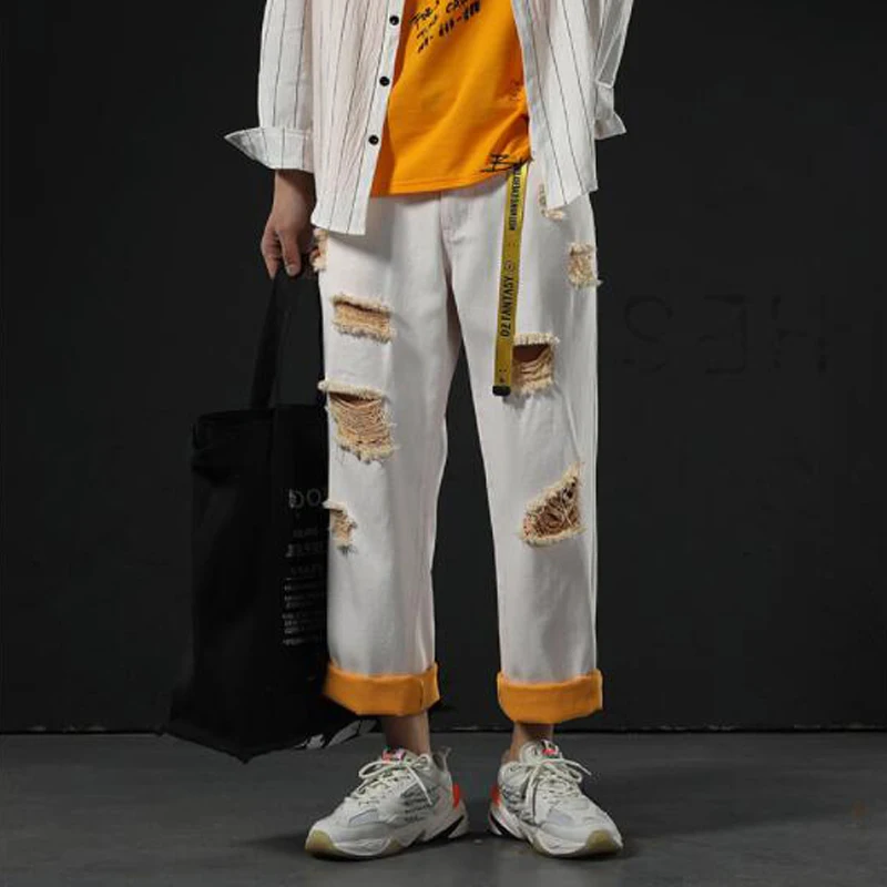 Новые мужские обтягивающие джинсы облегающие байкерские рваные в стиле хип-хоп