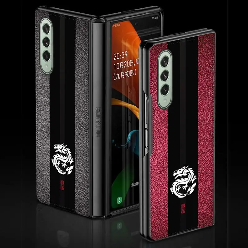 leather painting phone flip case for samsung galaxy z fold 3 2 hard protective cover for galaxy z fold3 fold2 5g slim phone case free global shipping